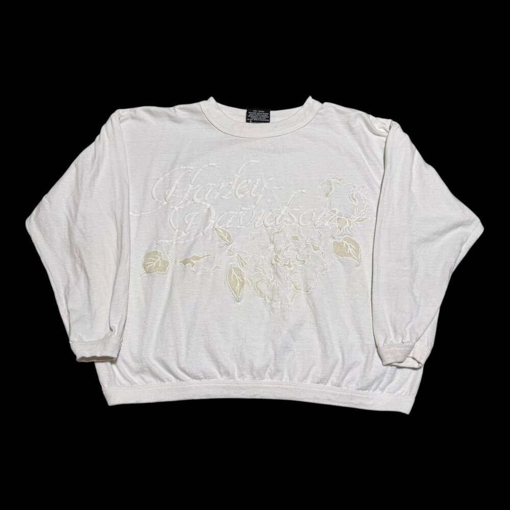 Vintage 1991 Harley Davidson Floral Lightweight Crewneck Sweatshirt Women Boxy M